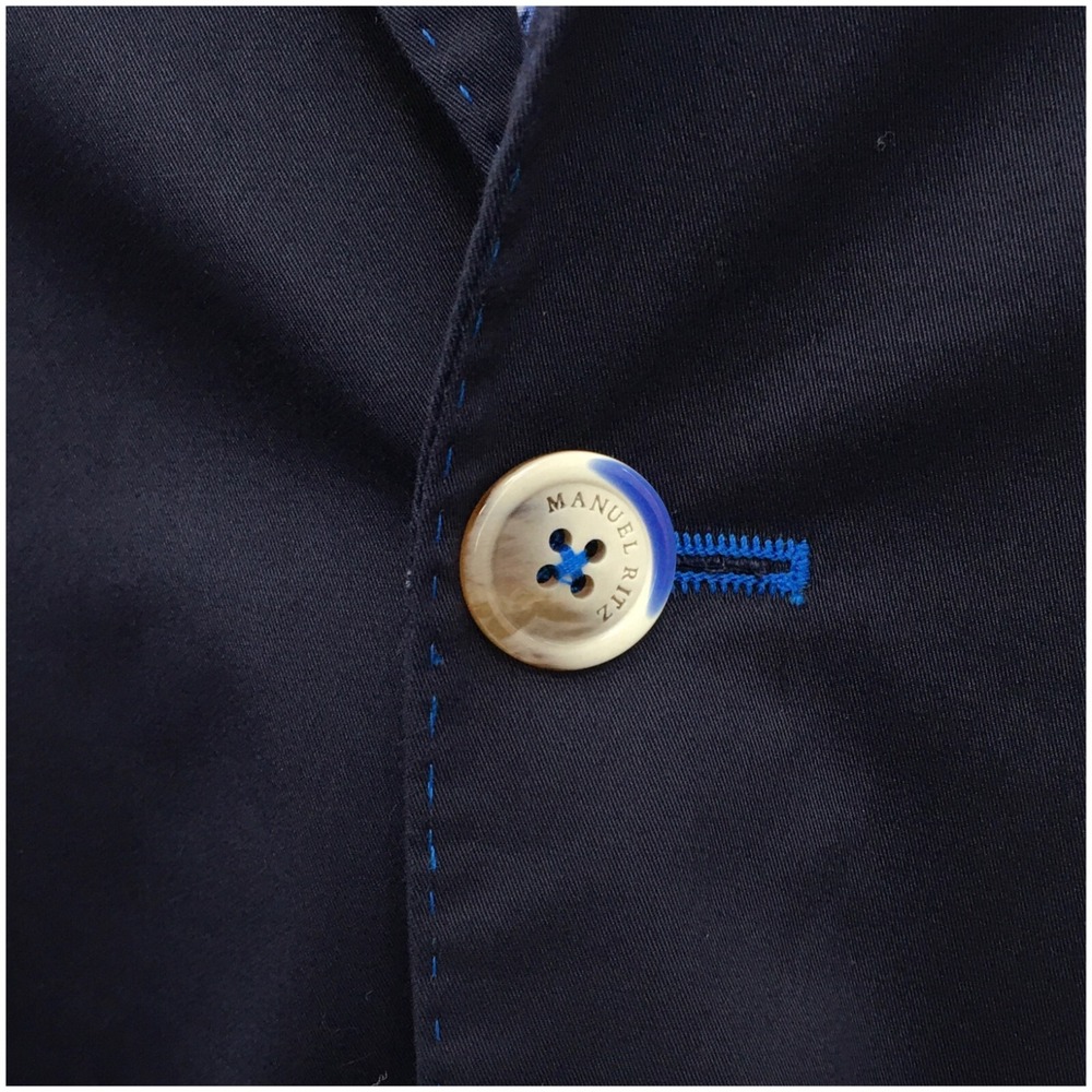 MANUEL RITZ Mens‎ Navy Blazer Sport Coat Casual Size 38R Two Button Cotton Suit - Picture 3 of 12